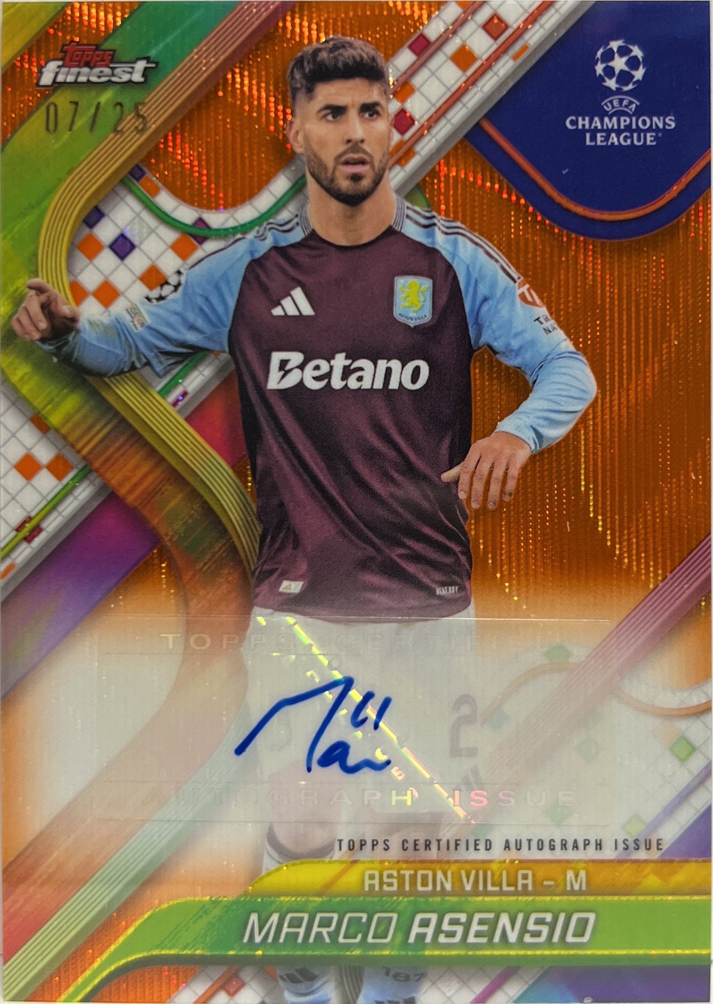 Marco Asensio 7/25 Autograph Orange Wave Topps Finest UCC 2024/25