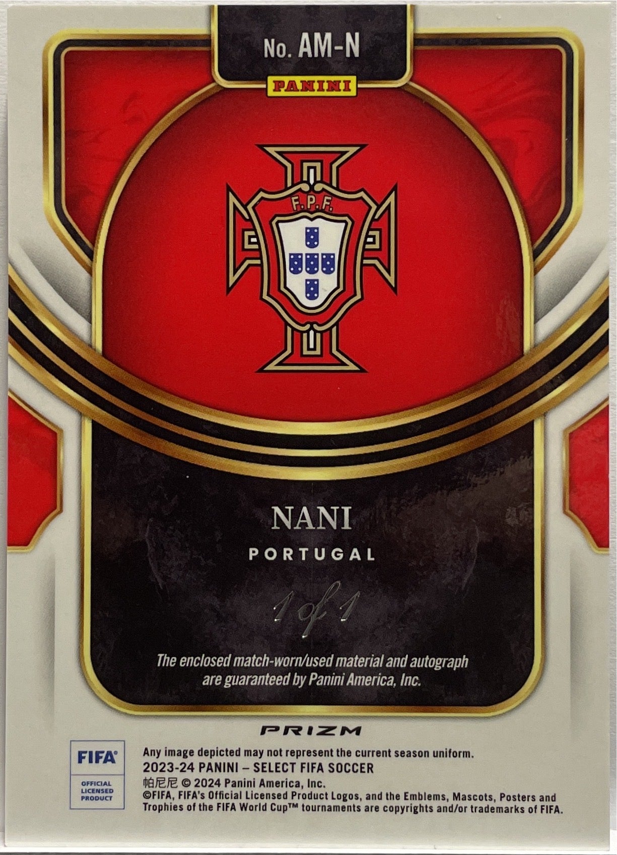 Nani 1/1 Patch Autograph One Of One Black Memorabilia Select Fifa 2023/24