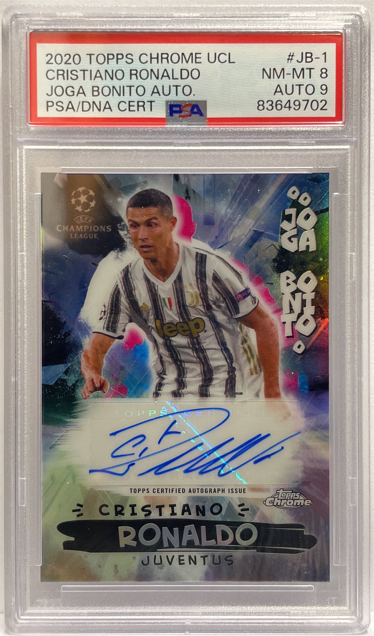 Cristiano Ronaldo 16/25 Autograph Joga Bonito Topps Chrome UCL 2020/21 PSA 8 Auto 9