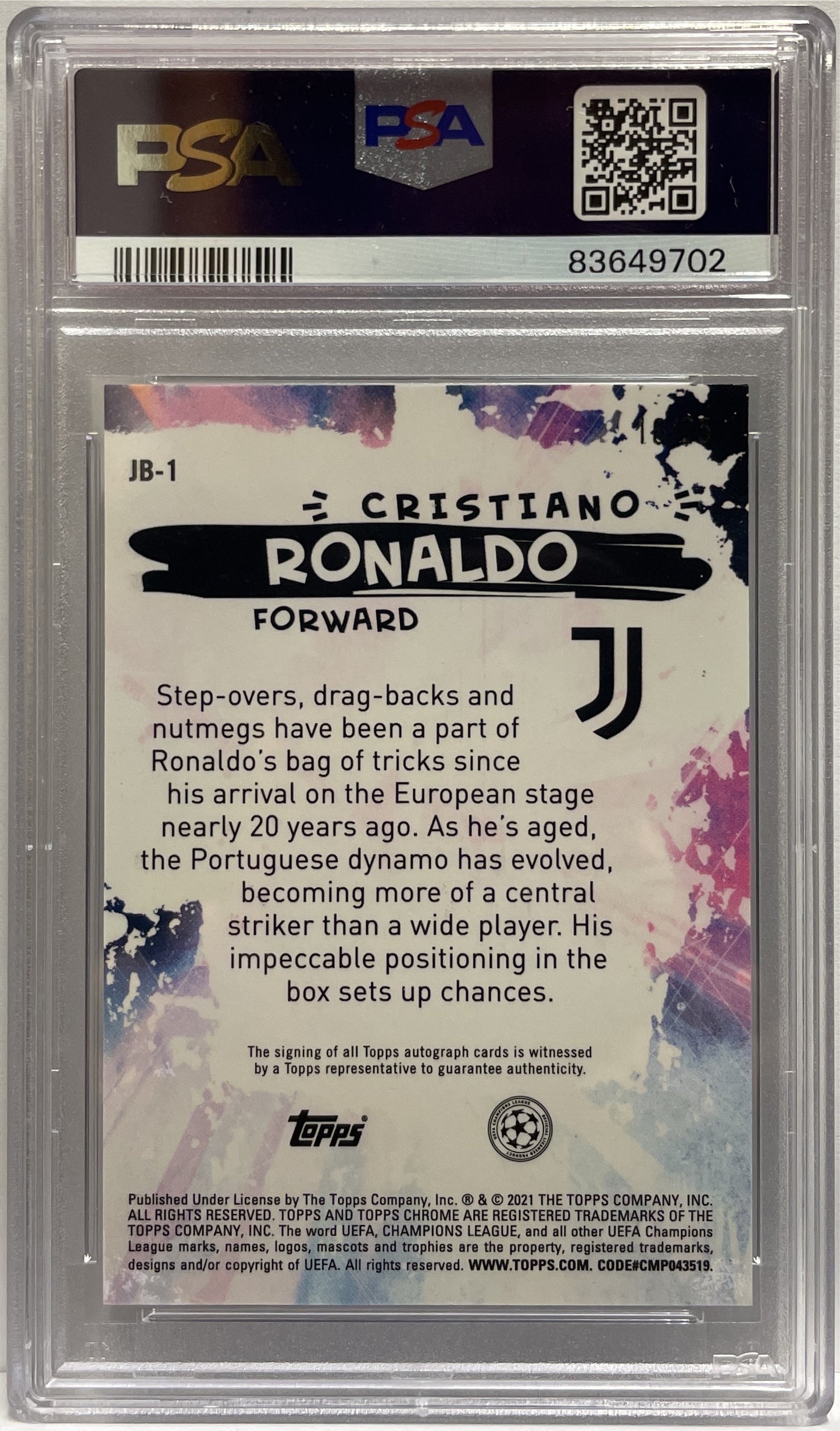 Cristiano Ronaldo 16/25 Autograph Joga Bonito Topps Chrome UCL 2020/21 PSA 8 Auto 9