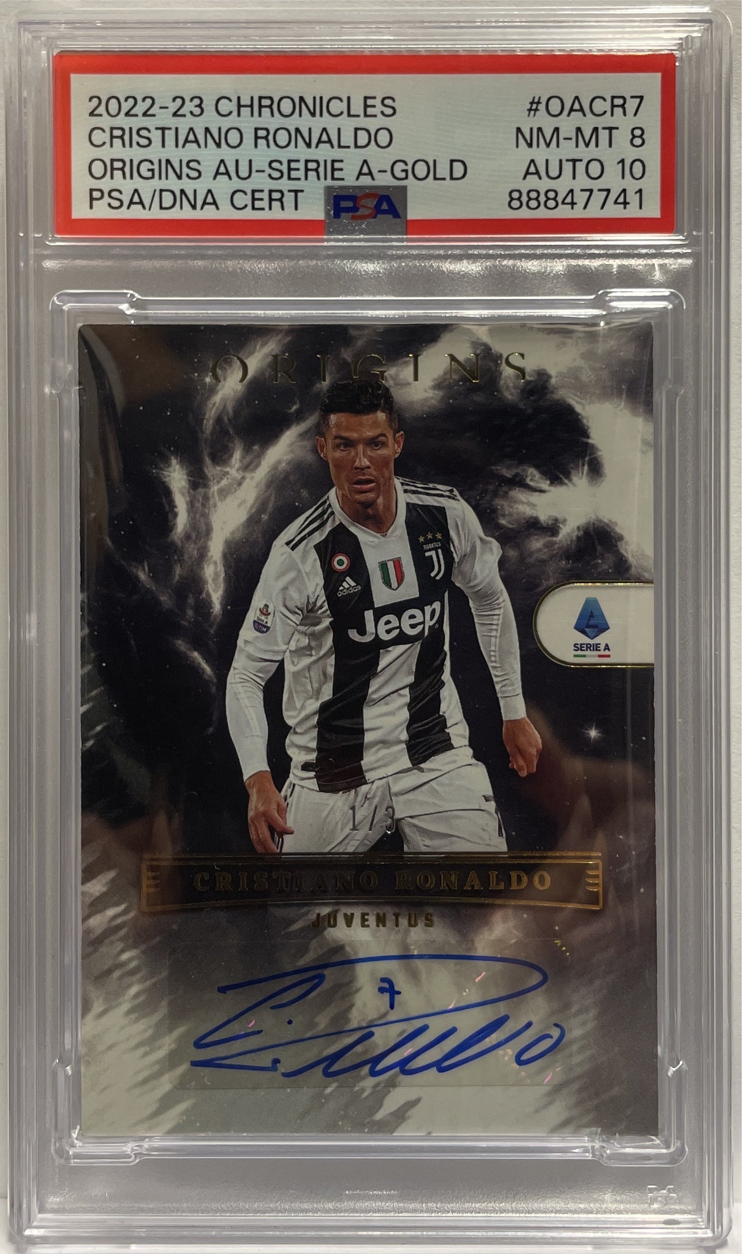 Cristiano Ronaldo 1/3 Autograph Origins Chronicles Serie A 2022/23 PSA 8 Auto 10