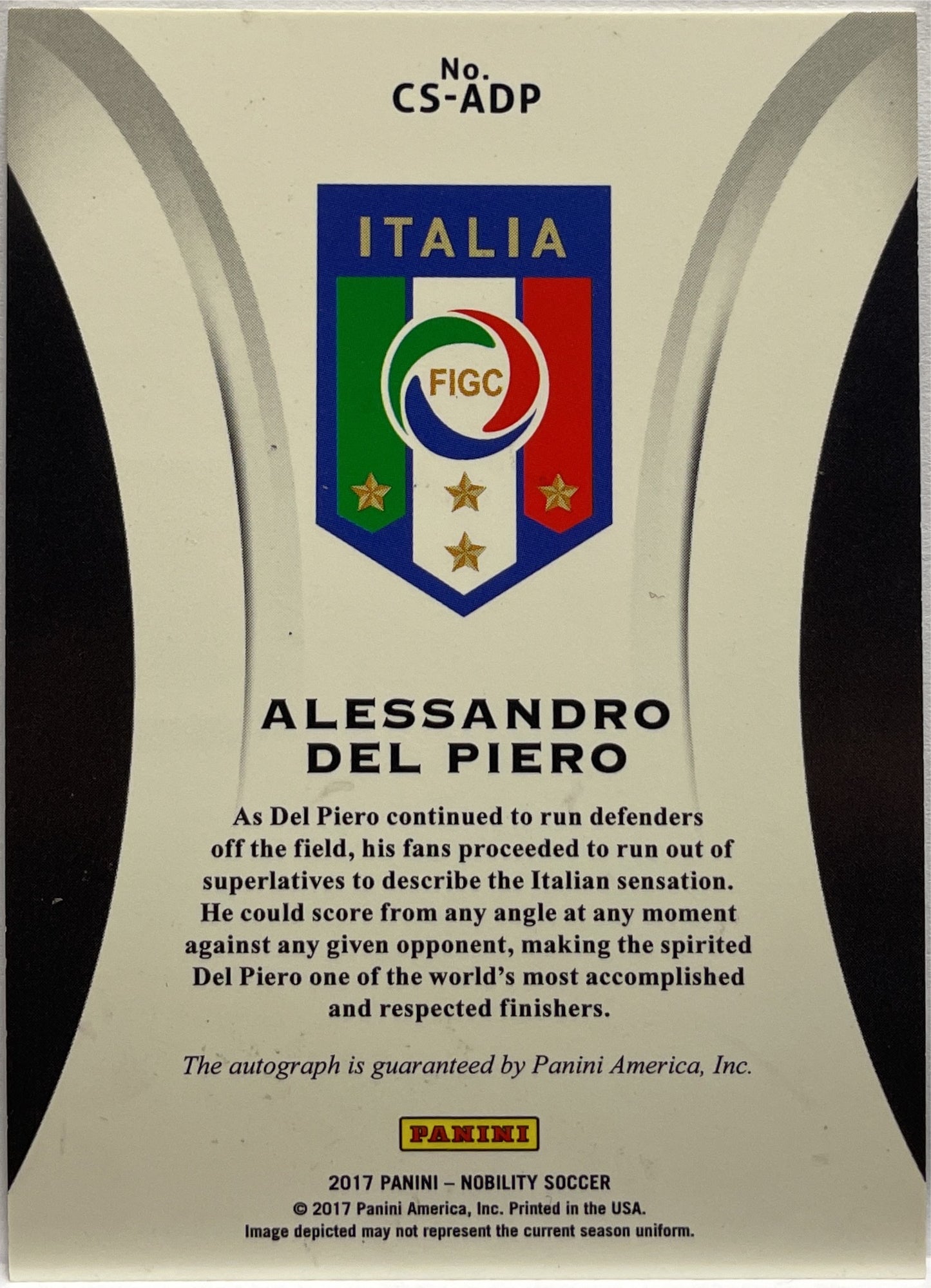Alessandro Del Piero Autograph On Card Panini Nobility 2017