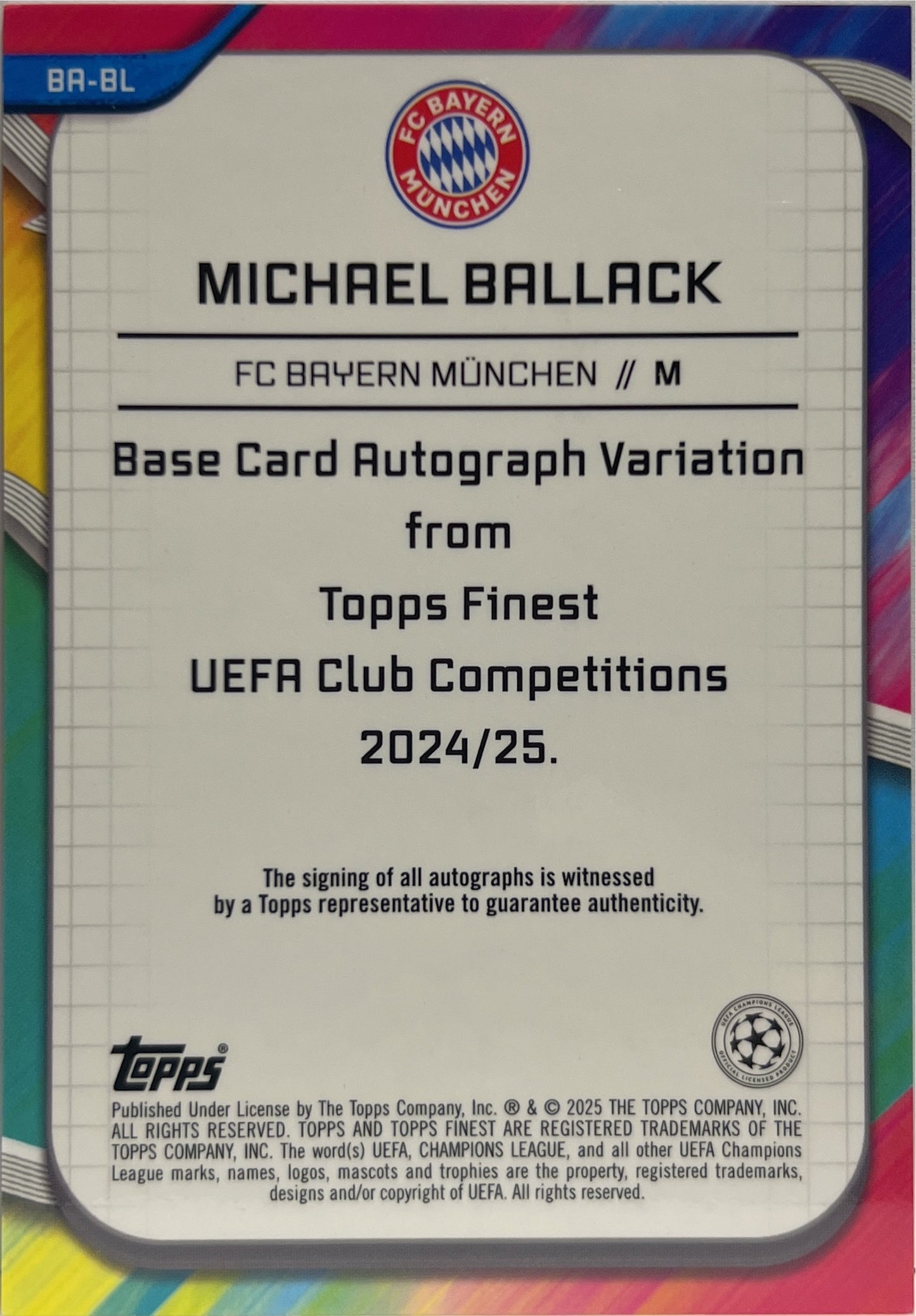 Michael Ballack 22/75 Autograph Magenta Wave Topps Finest UCC 2024/25