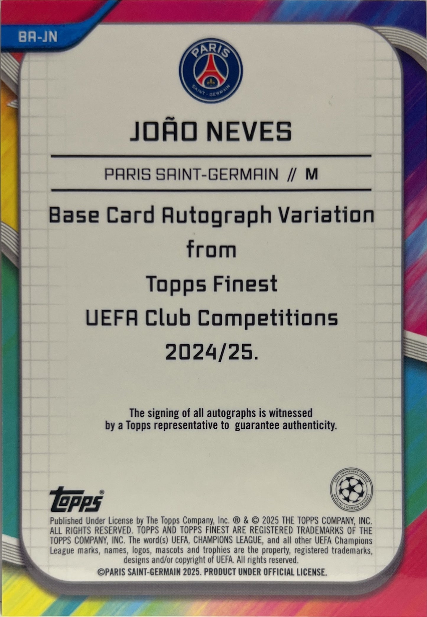 Joao Neves 48/50 Autograph Gold Topps Finest UCC 2024/25