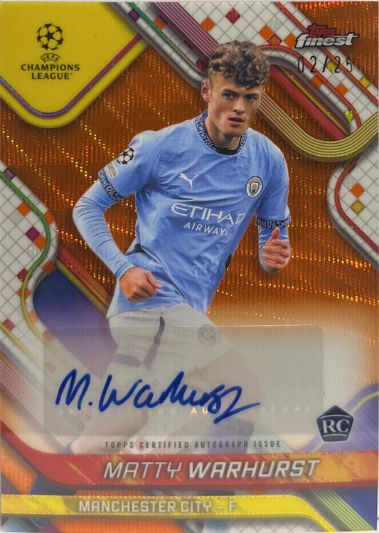 Matty Warhurst 2/25 Rookie Autograph Orange Wave Topps Finest UCC 2024/25