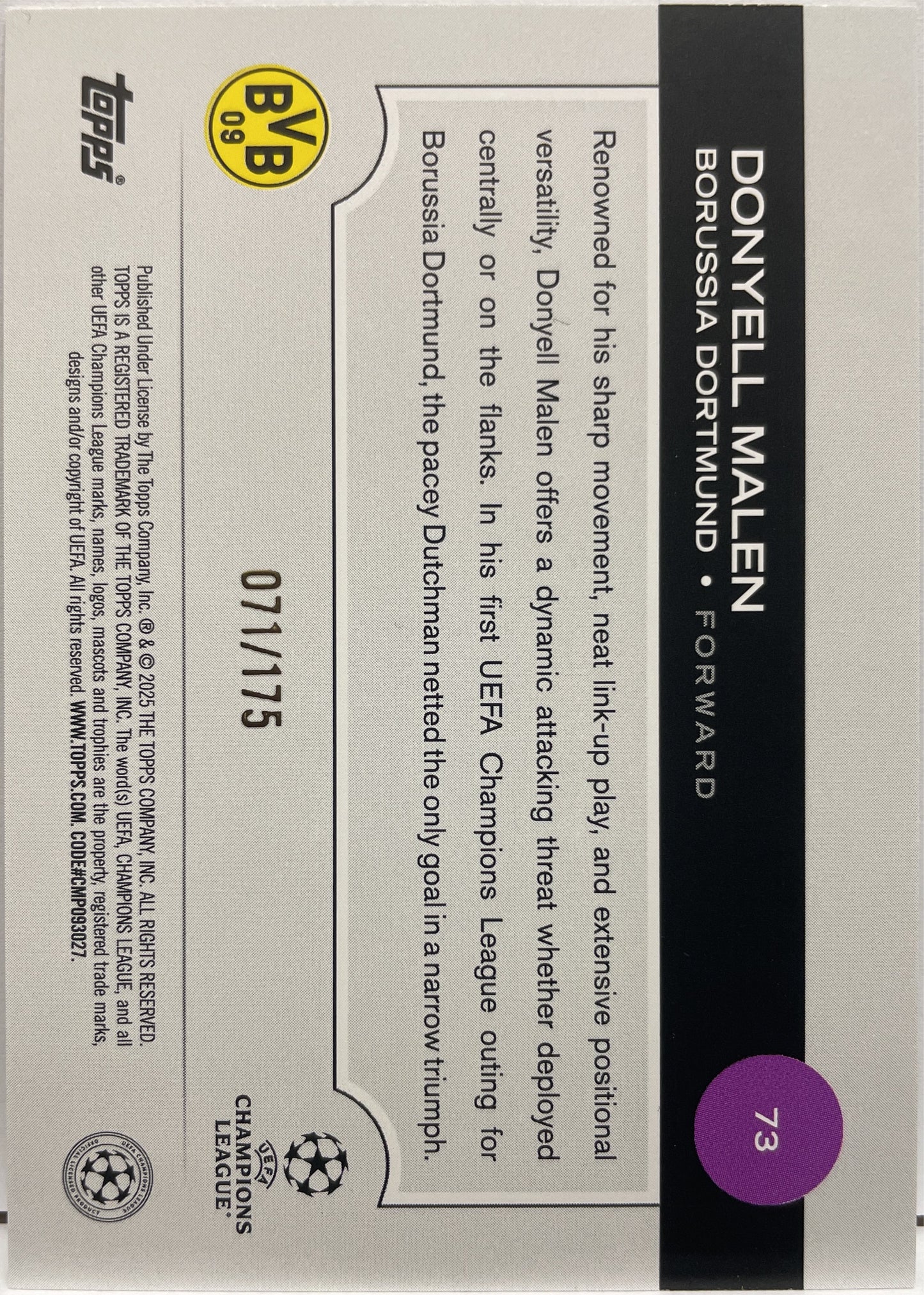 Donyell Malen 71/175 Yellow Topps UCC 2024/25