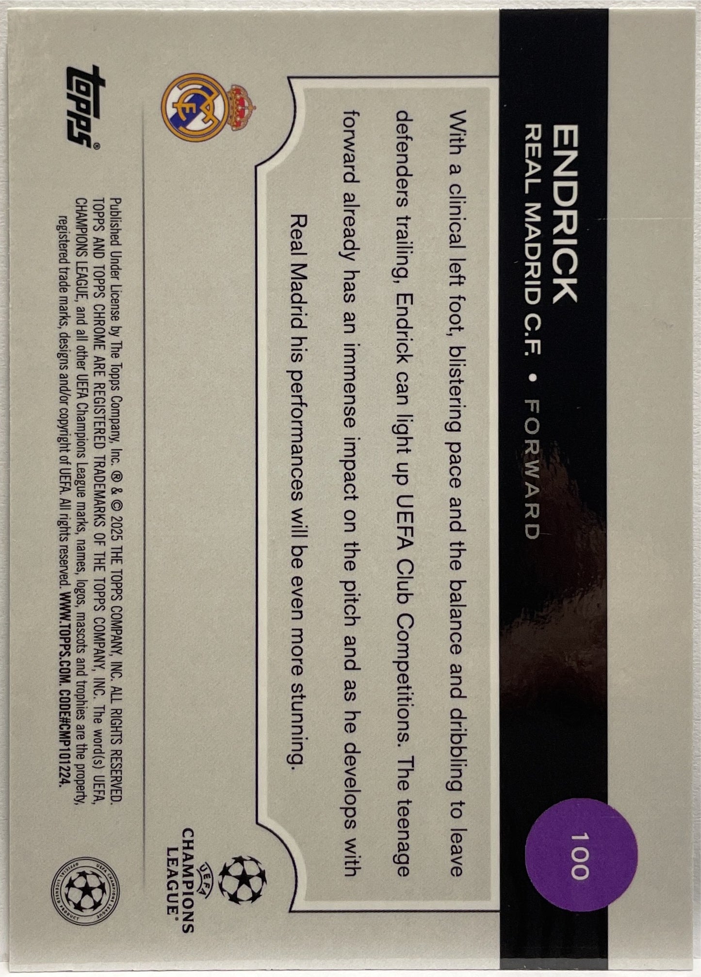 Endrick 34/190 Rookie Aqua Lava Topps Chrome UCC 2024/25