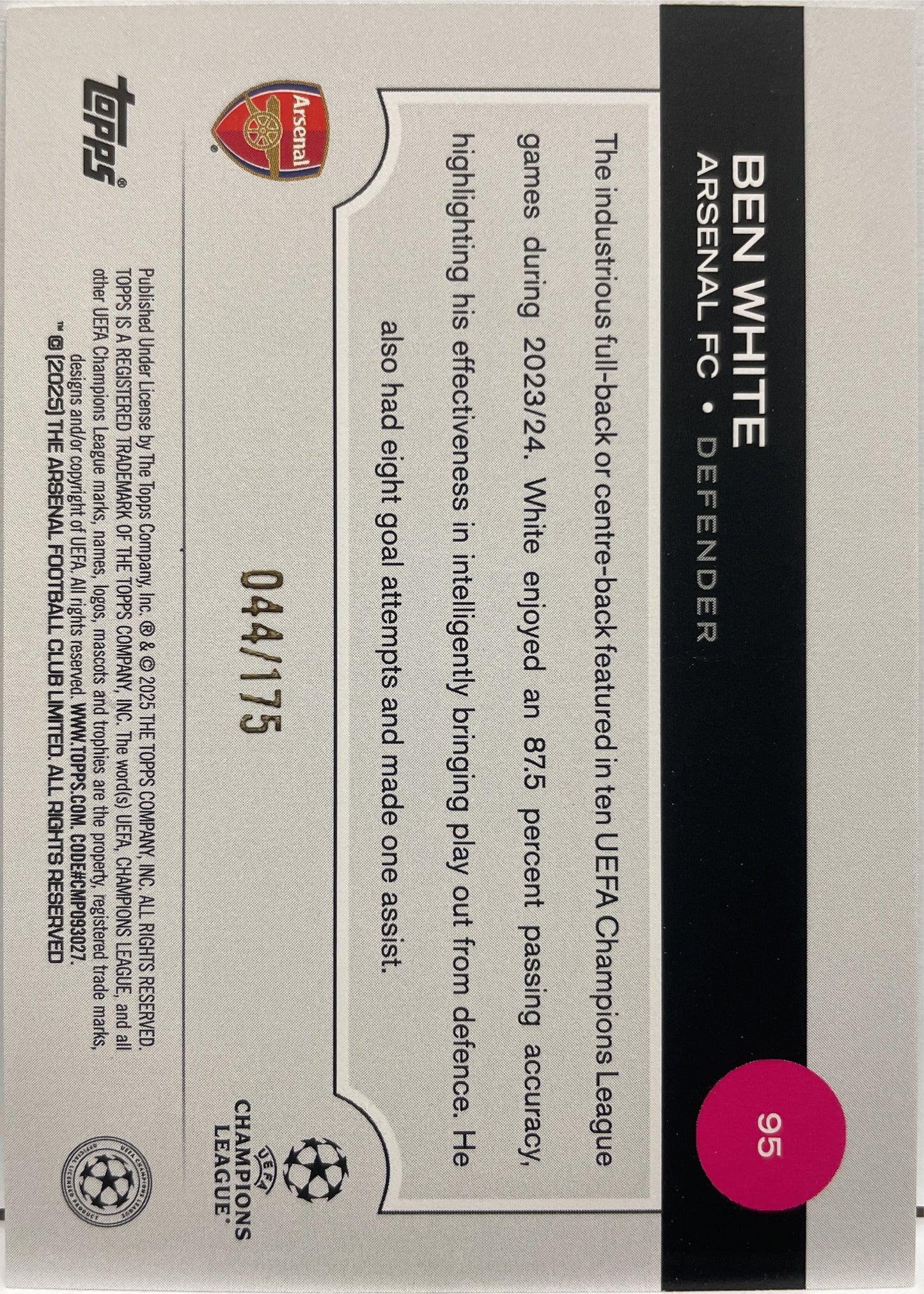 Ben White 44/175 Yellow Topps UCC 2024/25