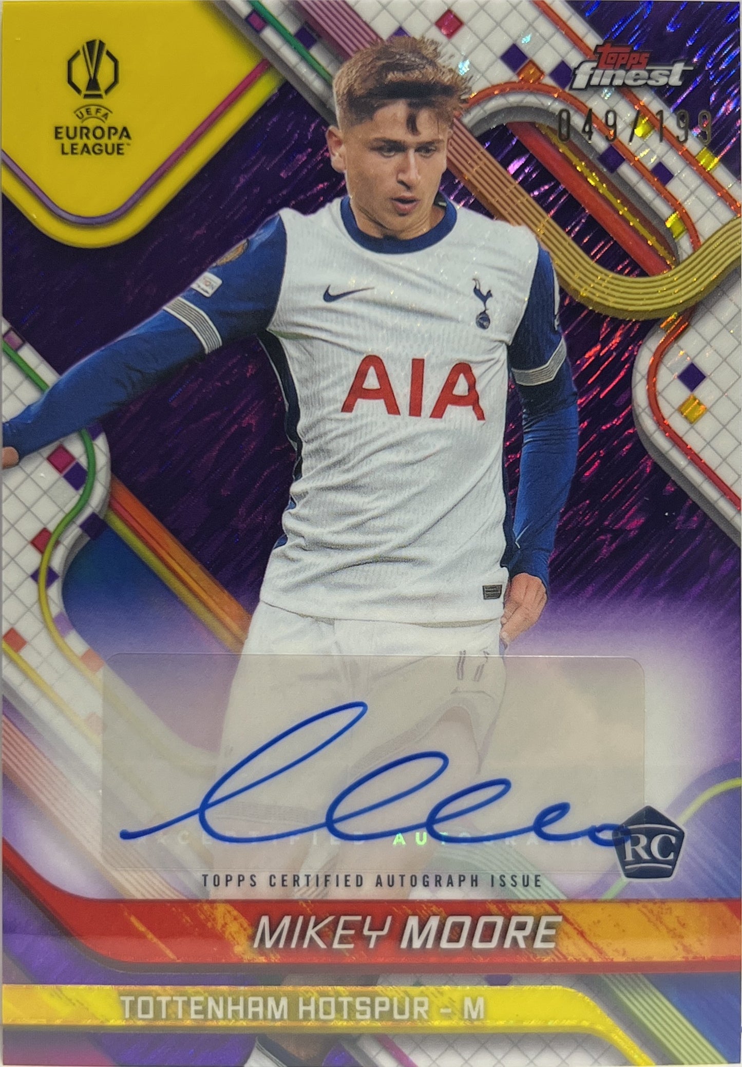 Mikey Moore 49/199 Rookie Autograph Purple Shimmer Topps Finest UCC 2024/25