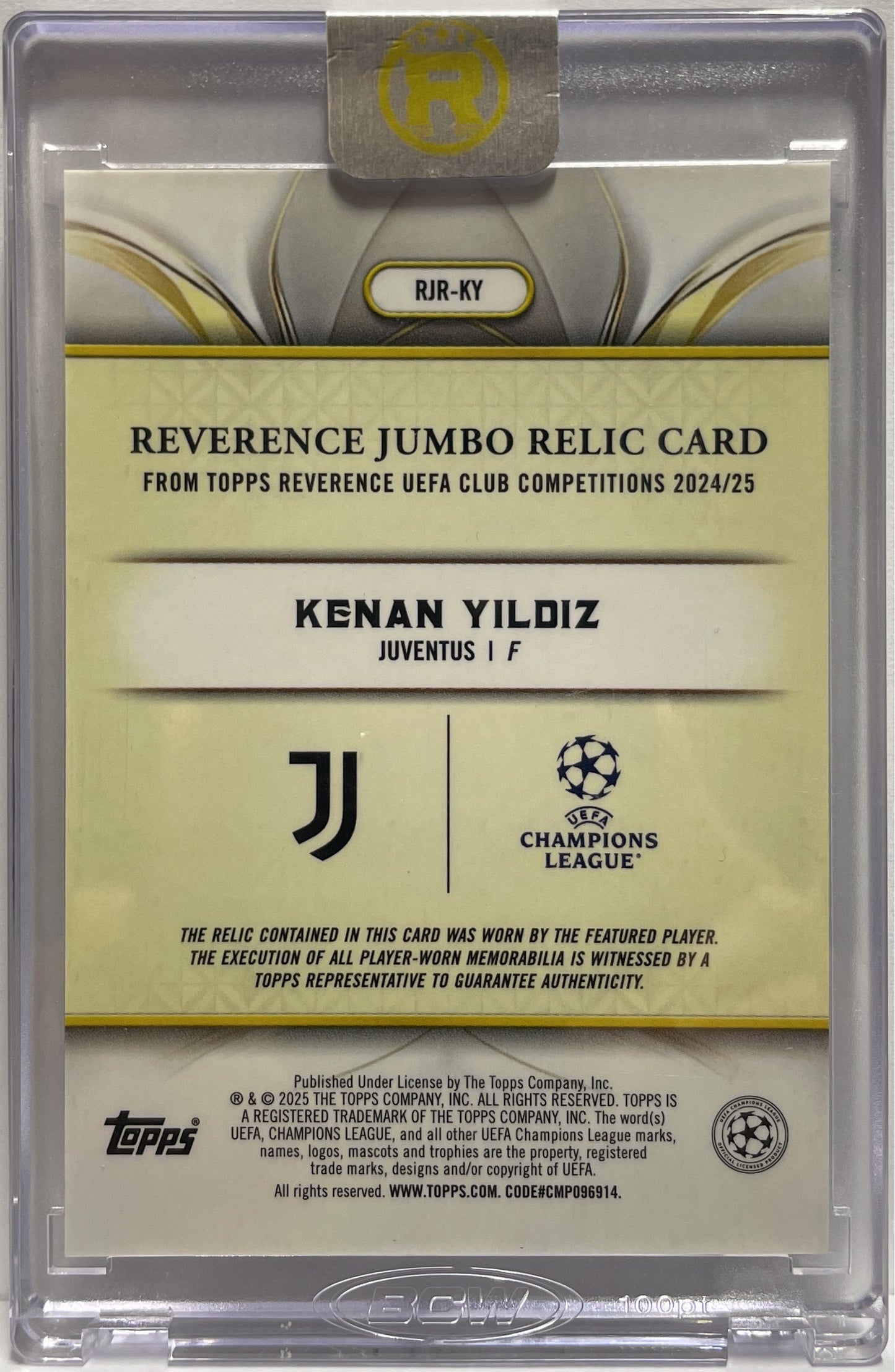 Kenan Yildiz 6/15 Patch Jumbo Relic Purple Topps Reverence 2024/25