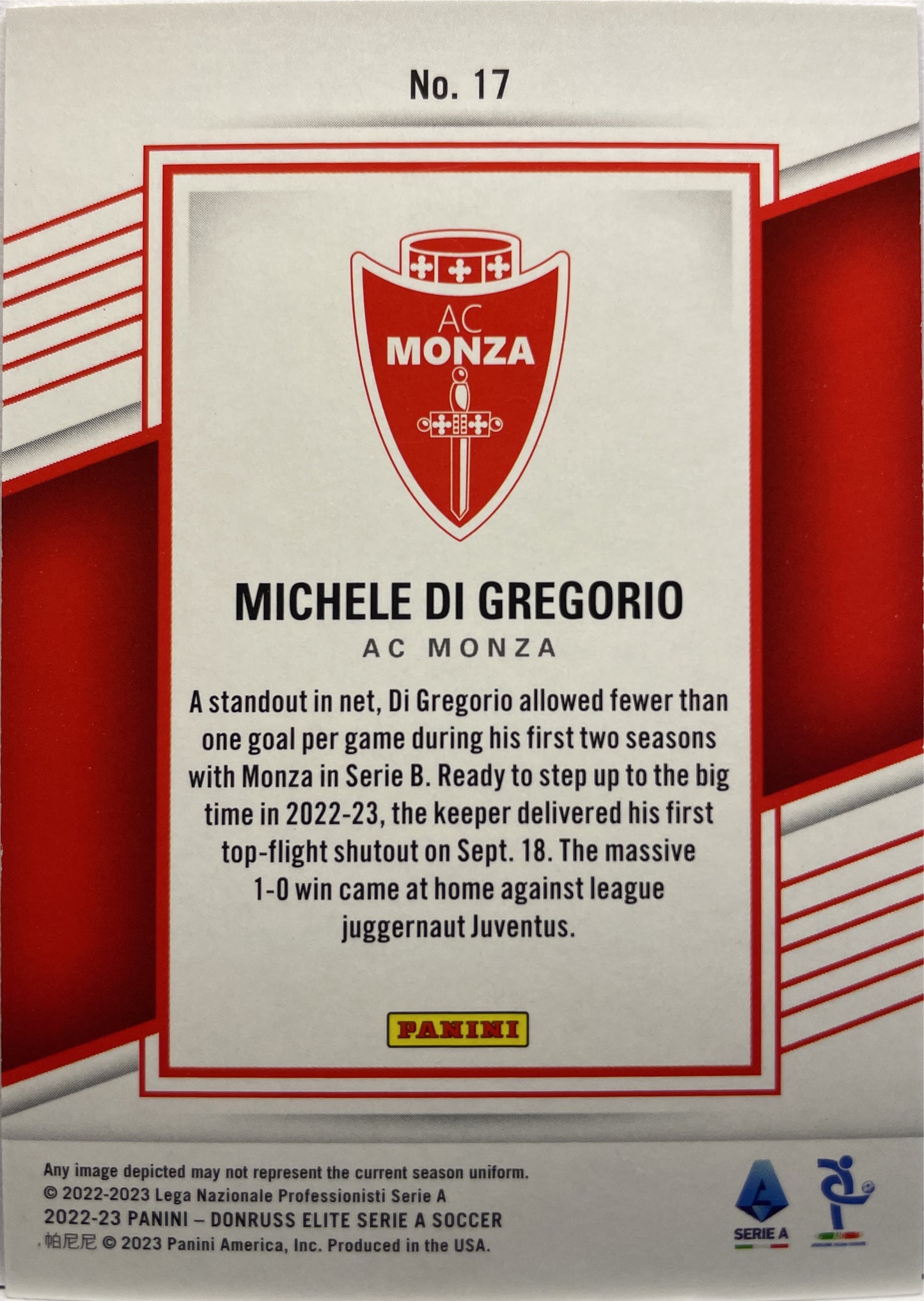 Michele Di Gregorio 3/10 Rookie Gold Donruss Elite Serie A 2022/23