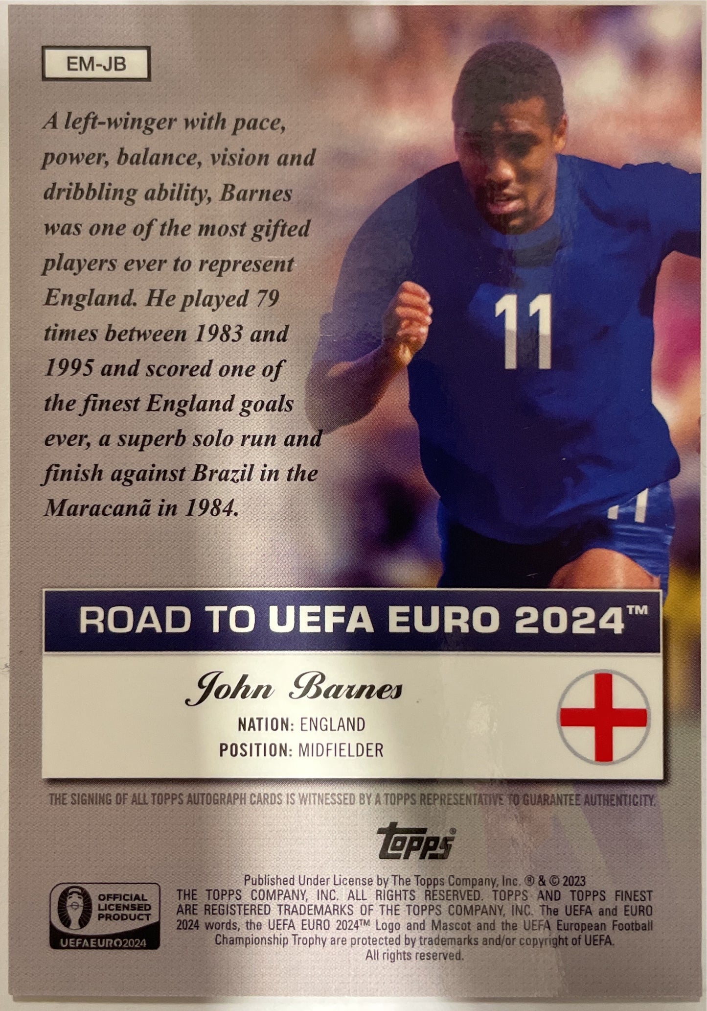 John Barnes 1/1 /5 /25 /50 /75 Autograph Superfractor Full Rainbow Set Topps Finest Road To Uefa Euro 2024