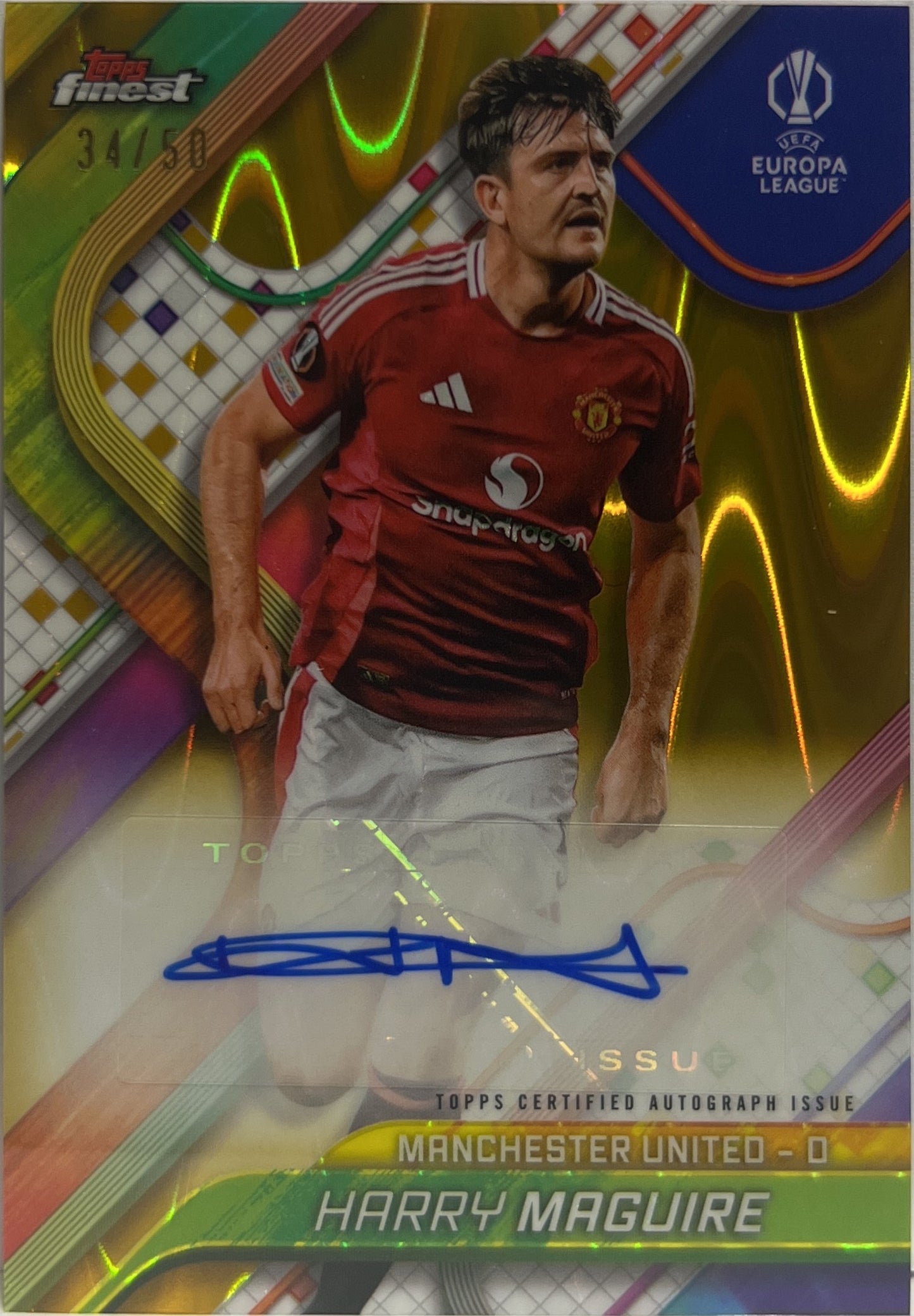 Harry Maguire 34/50 Autograph Gold Wave Topps Finest UCC 2024/25