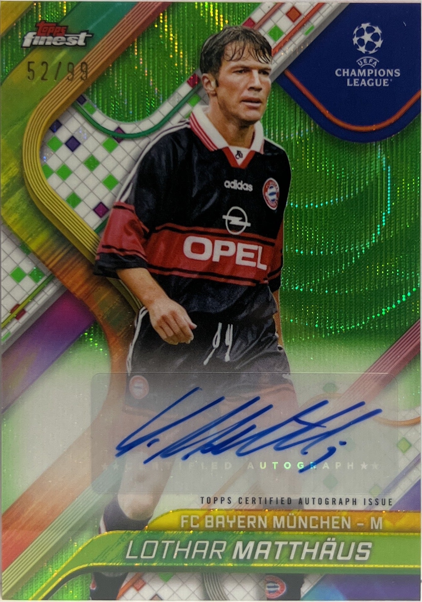 Lothar Matthaus 52/99 Autograph Neon Green Wave Topps Finest UCC 2024/25
