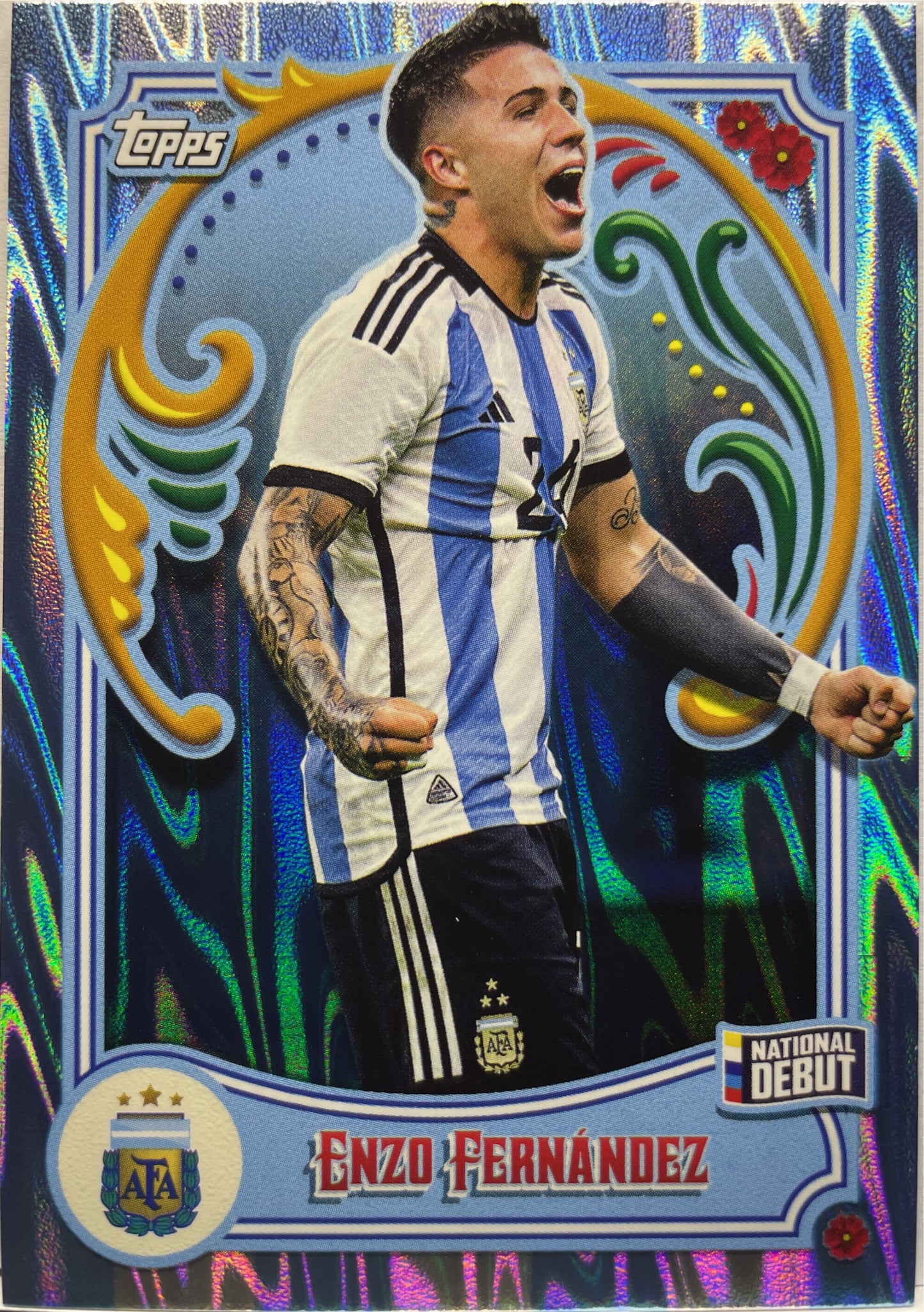 Enzo Fernandez 96/99 Sky Blue & White Topps Argentina Fileteado 2023