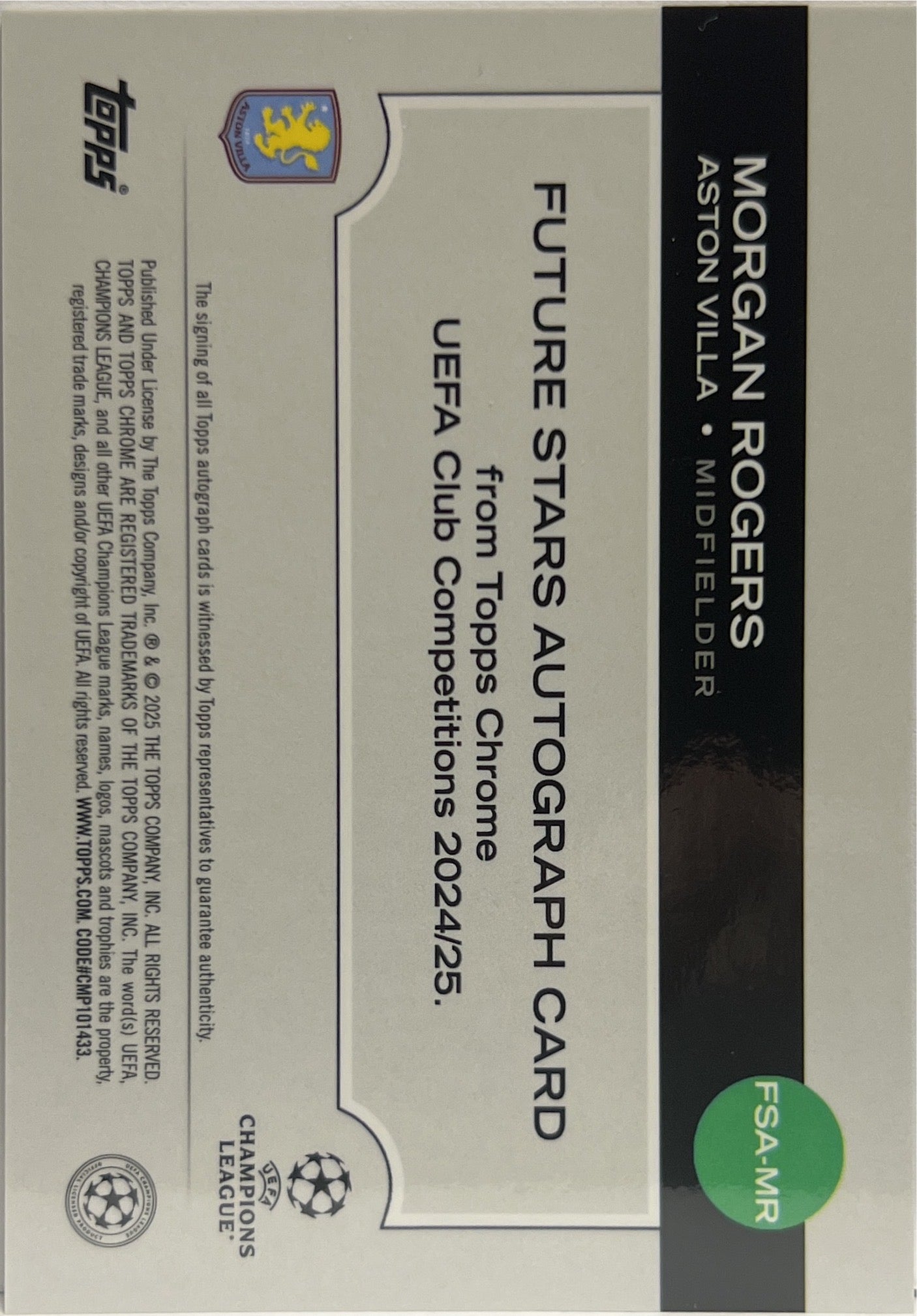 Morgan Rogers 36/50 Autograph Future Stars Gold Topps Chrome UCC 2024/25