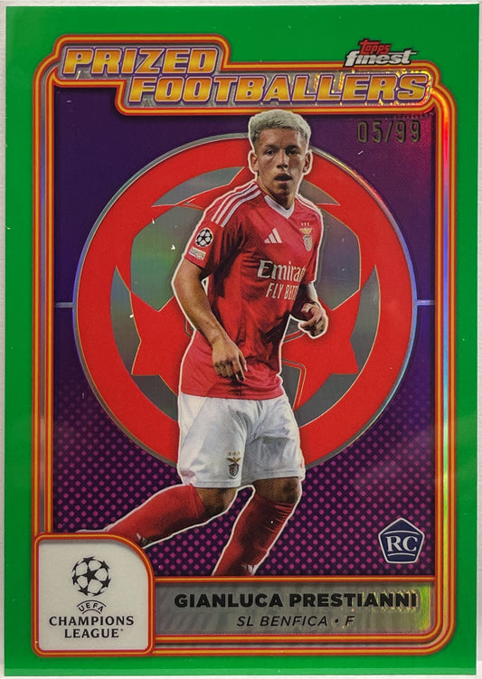 Gianluca Prestianni 5/99 Rookie Prized Footballers Green Topps Finest UCC 2024/25