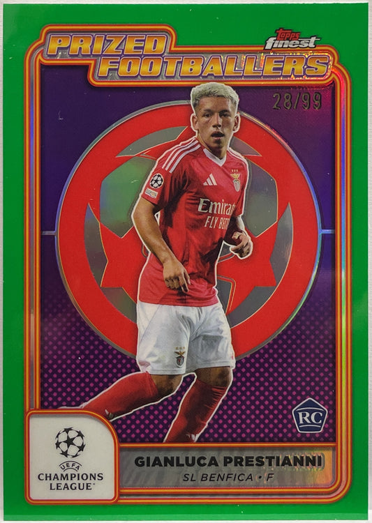 Gianluca Prestianni 28/99 Rookie Prized Footballers Green Topps Finest UCC 2024/25