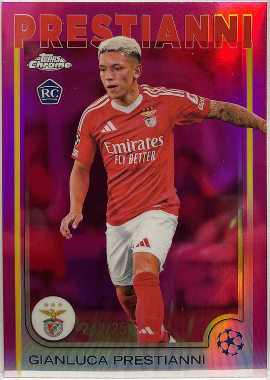 Gianluca Prestianni 242/250 Rookie Pink Topps Chrome UCC 2024/25