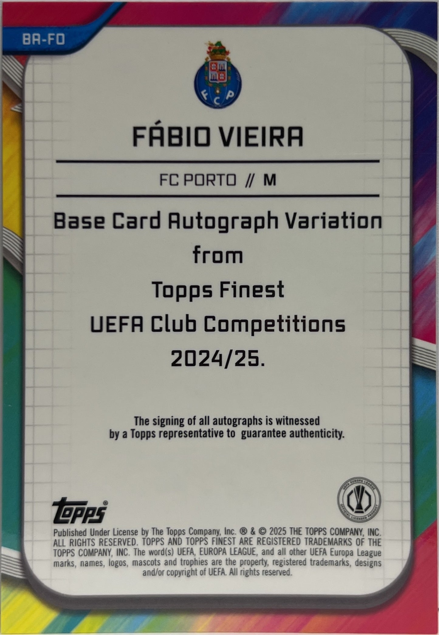 Fabio Vieira 33/50 Autograph Gold Topps Finest UCC 2024/25