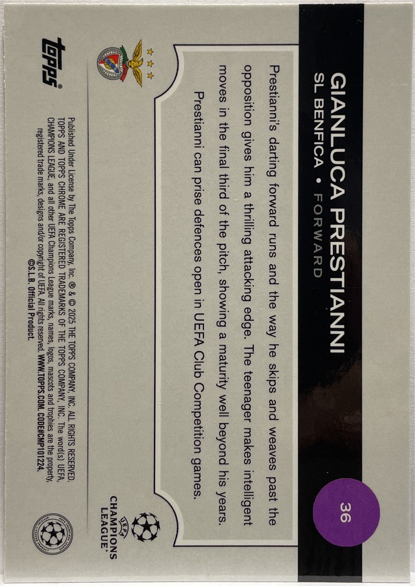 Gianluca Prestianni 242/250 Rookie Pink Topps Chrome UCC 2024/25