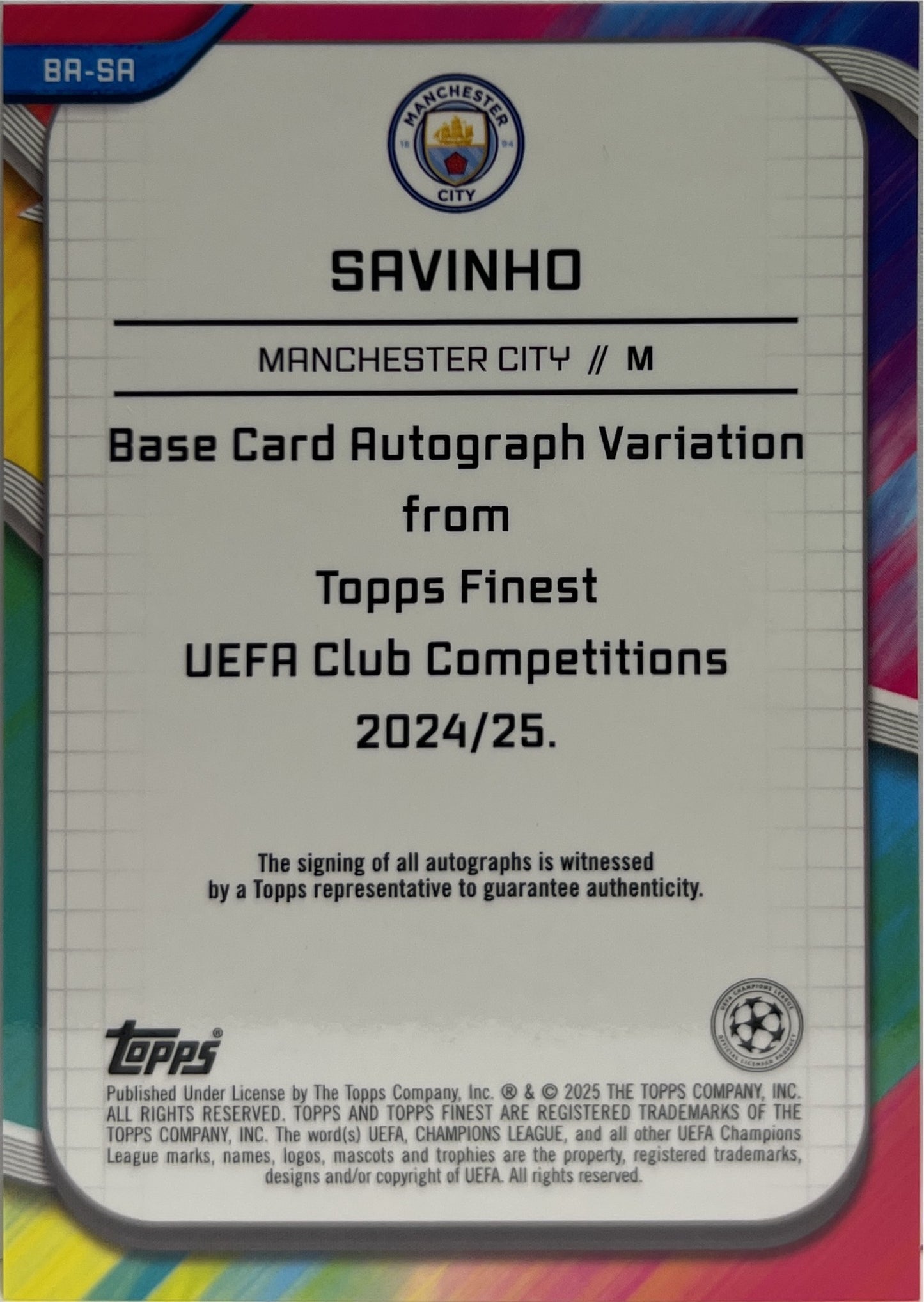 Savinho 4/50 Autograph Gold Topps Finest UCC 2024/25