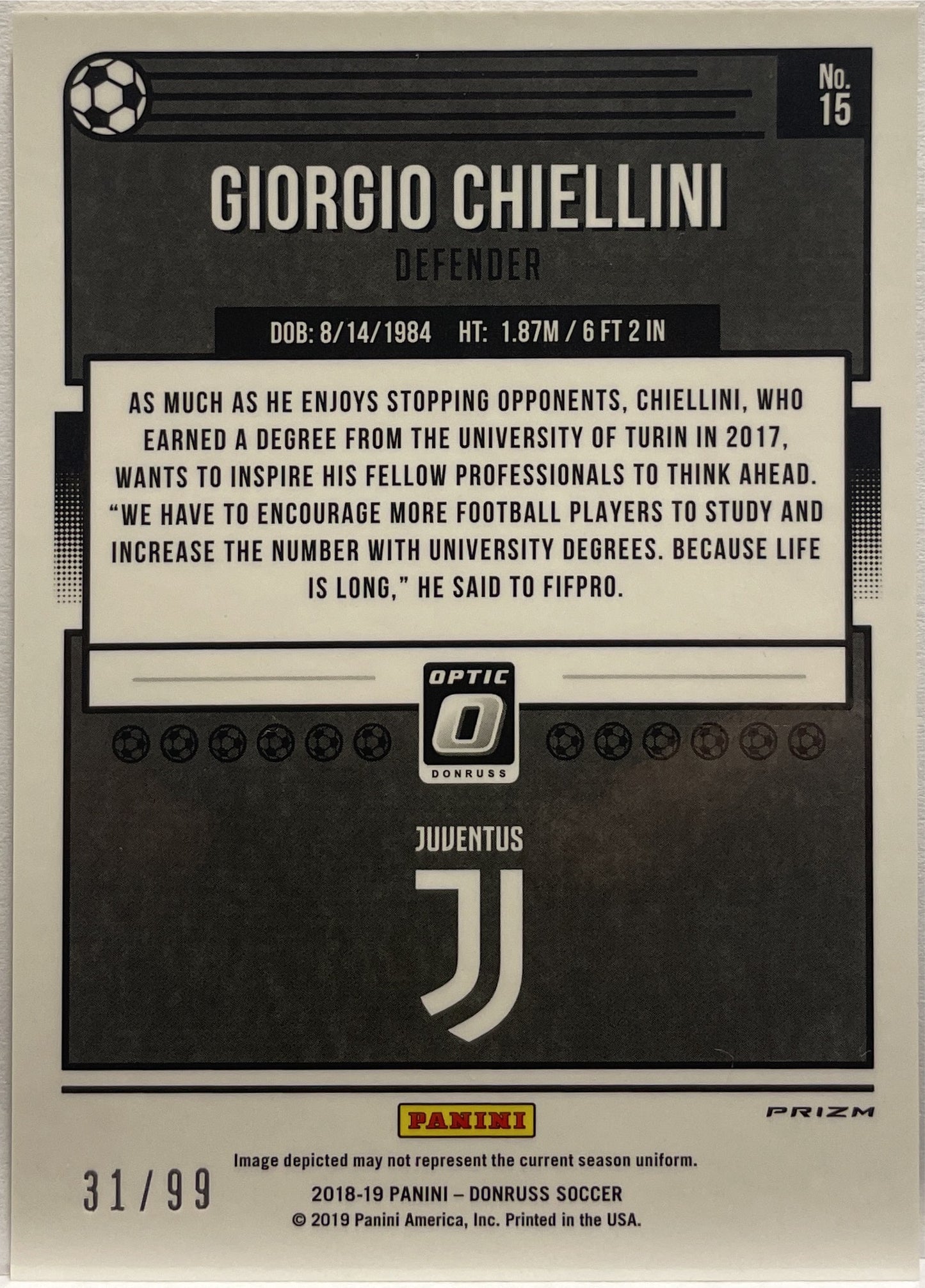 Giorgio Chiellini 31/99 Optic Orange Donruss Fifa 2018/19