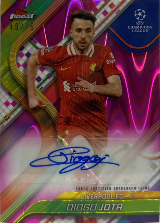 Diogo Jota 49/75 Autograph Magenta Wave Topps Finest UCC 2024/25