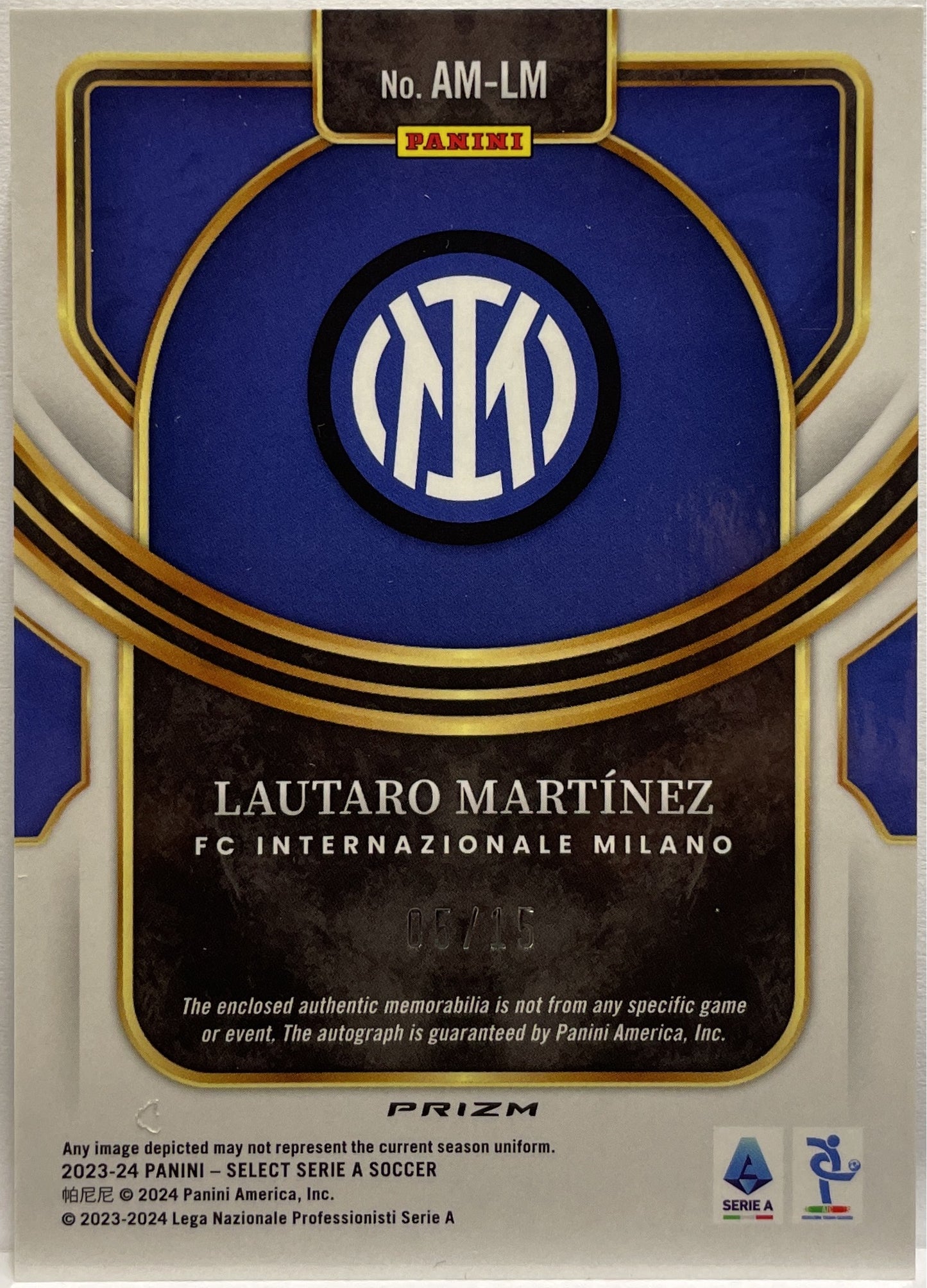 Lautaro Martinez 5/15 Patch Autograph Memorabilia Select Serie A 2023/24