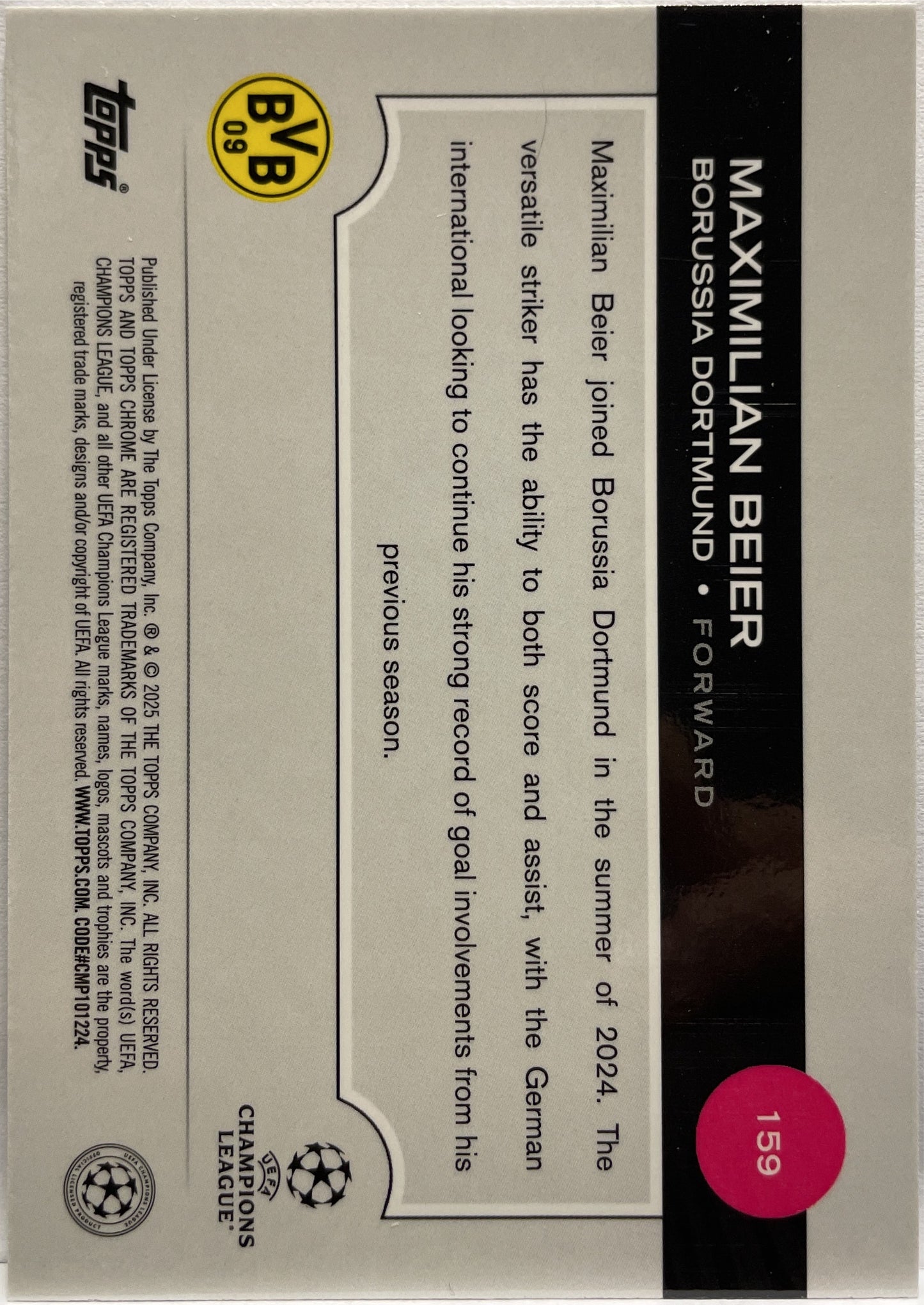 Maximilian Beier 54/150 Blue Lava Topps Chrome UCC 2024/25