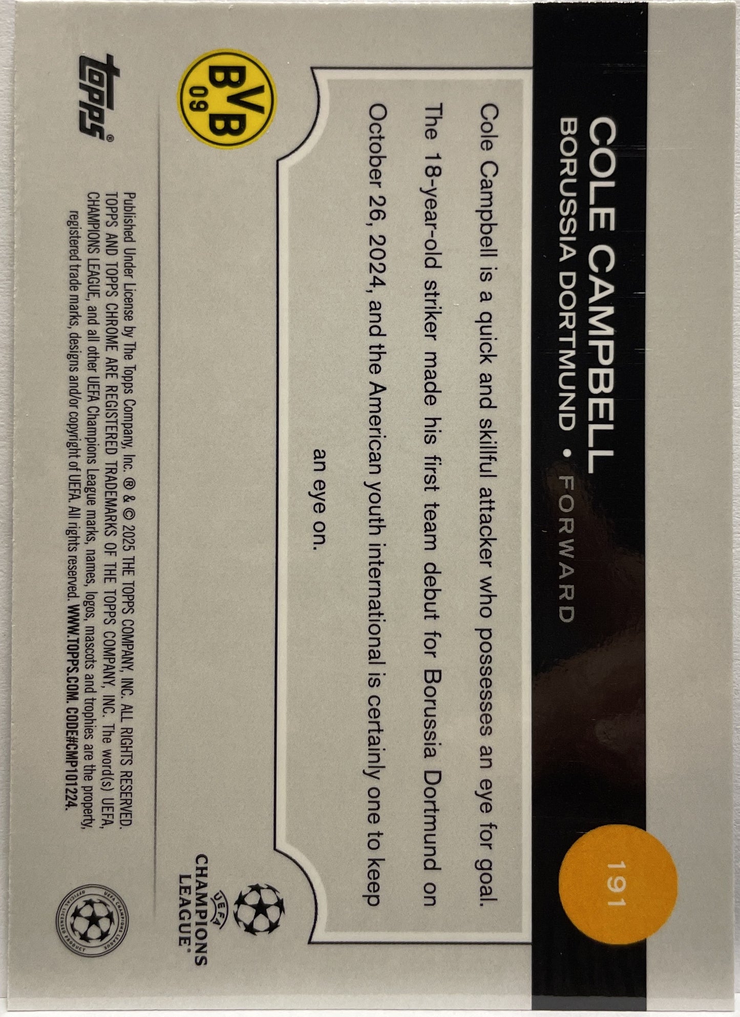 Cole Campbell 31/150 Blue Topps Chrome UCC 2024/25