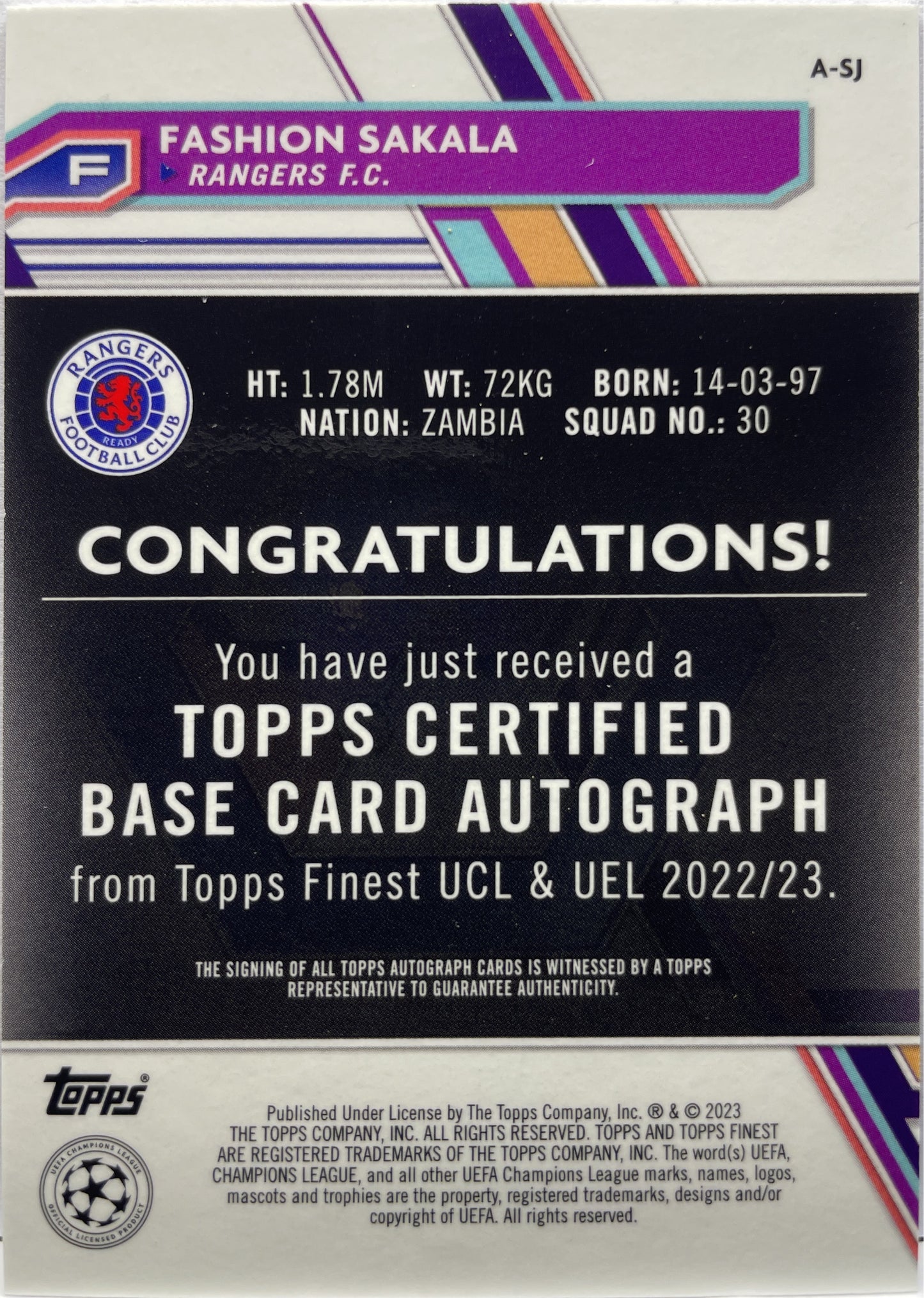 Fashion Sakala Autograph Topps Finest UCC 2022/23