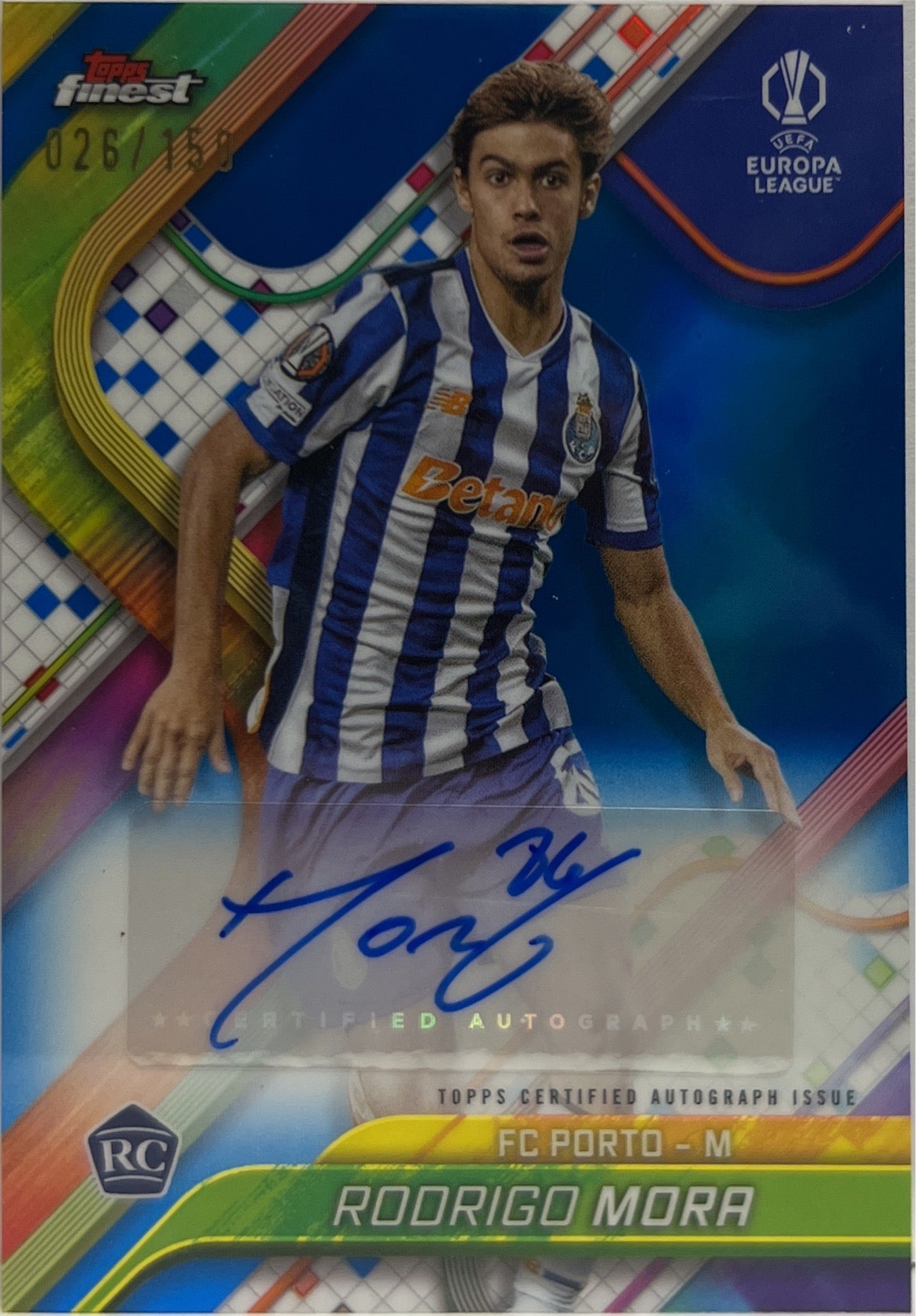 Rodrigo Mora 26/150 Rookie Autograph Blue Topps Finest UCC 2024/25
