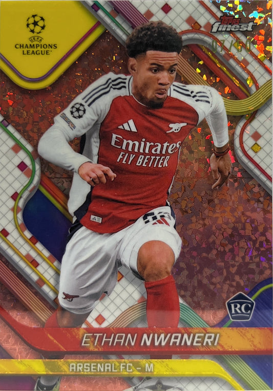 Ethan Nwaneri 7/50 Rookie Rose Gold Mini Diamond Topps Finest UCC 2024/25