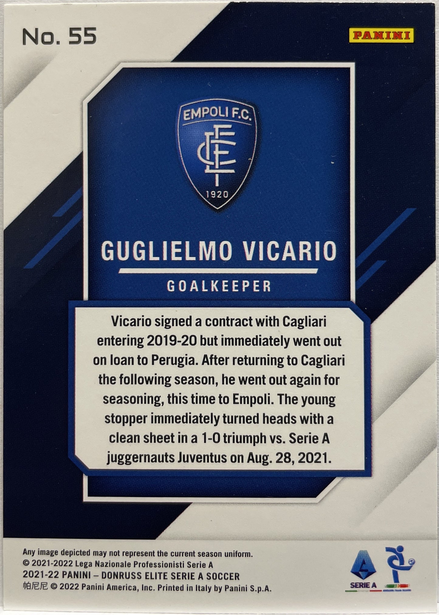 Guglielmo Vicario Rookie Red Fireworks Donruss Elite Serie A 2021/22
