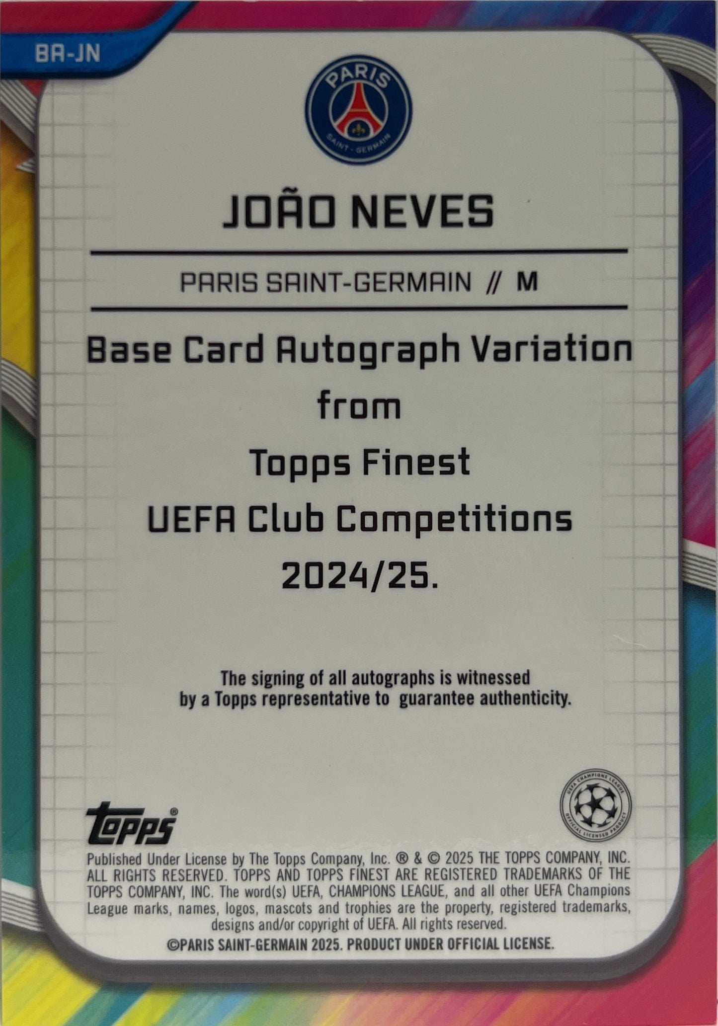 Joao Neves 2/299 Autograph Purple Topps Finest UCC 2024/25