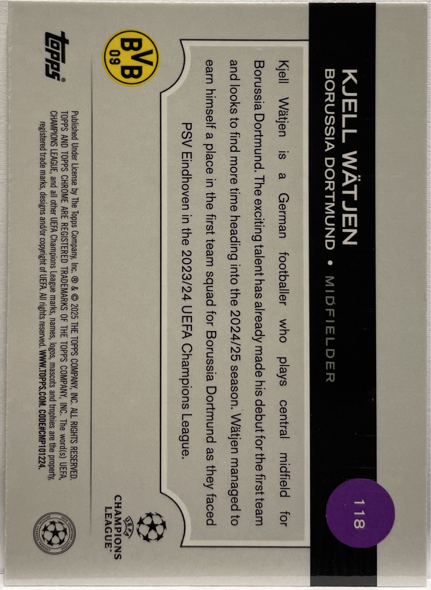 Kjell Watjen 94/150 Rookie Blue Topps Chrome UCC 2024/25