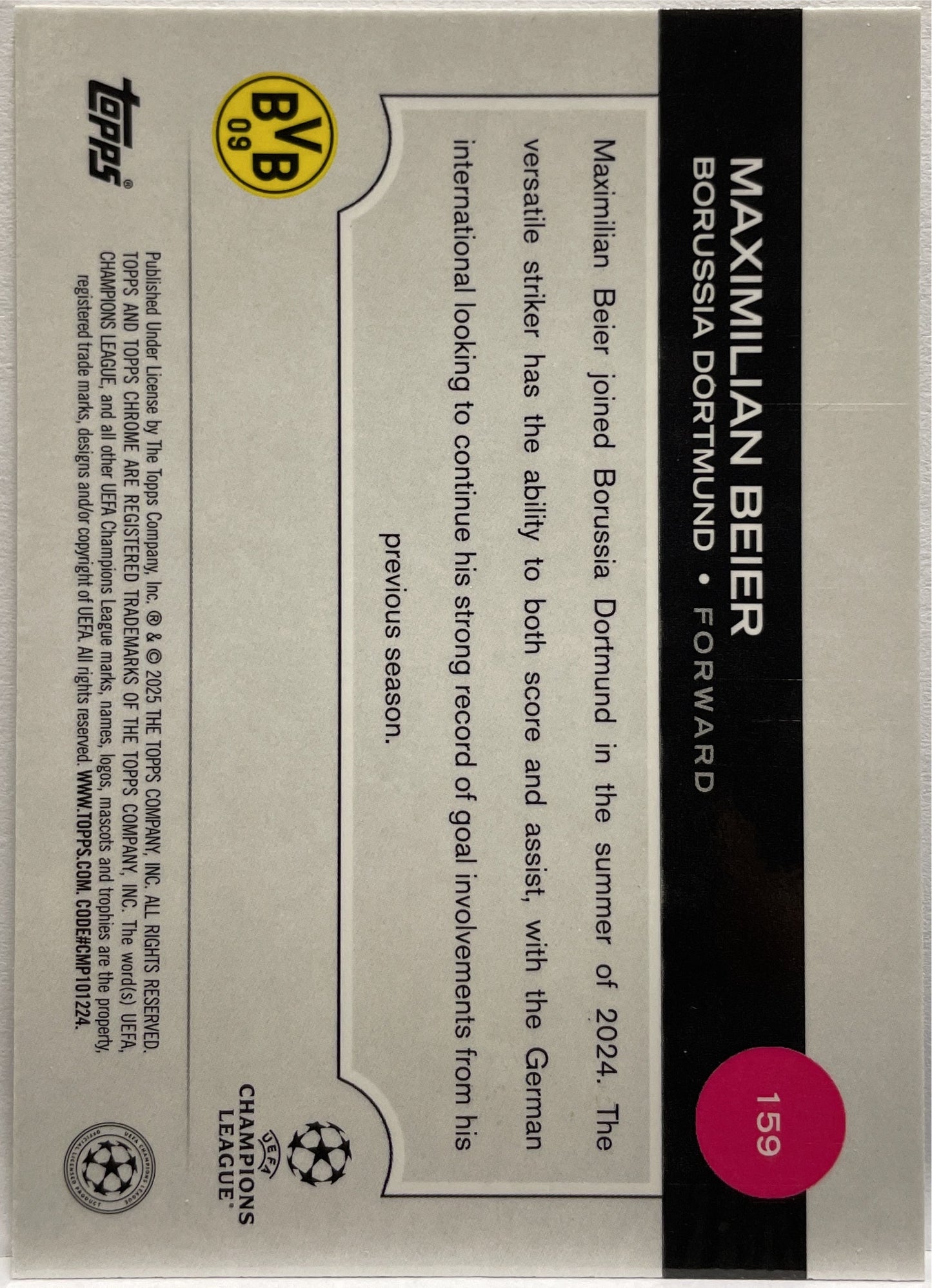 Maximilian Beier 204/225 Night Vision RayWave Topps Chrome UCC 2024/25