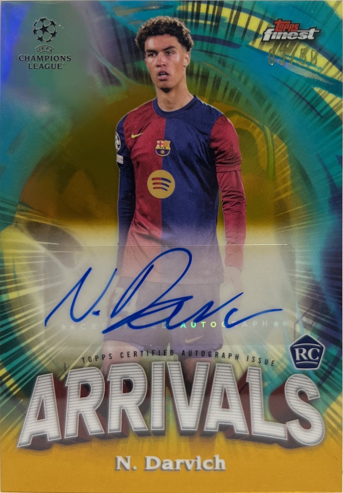 Noah Darwich 3/50 Rookie Autograph Arrivals Gold Topps Finest UCC 2024/25