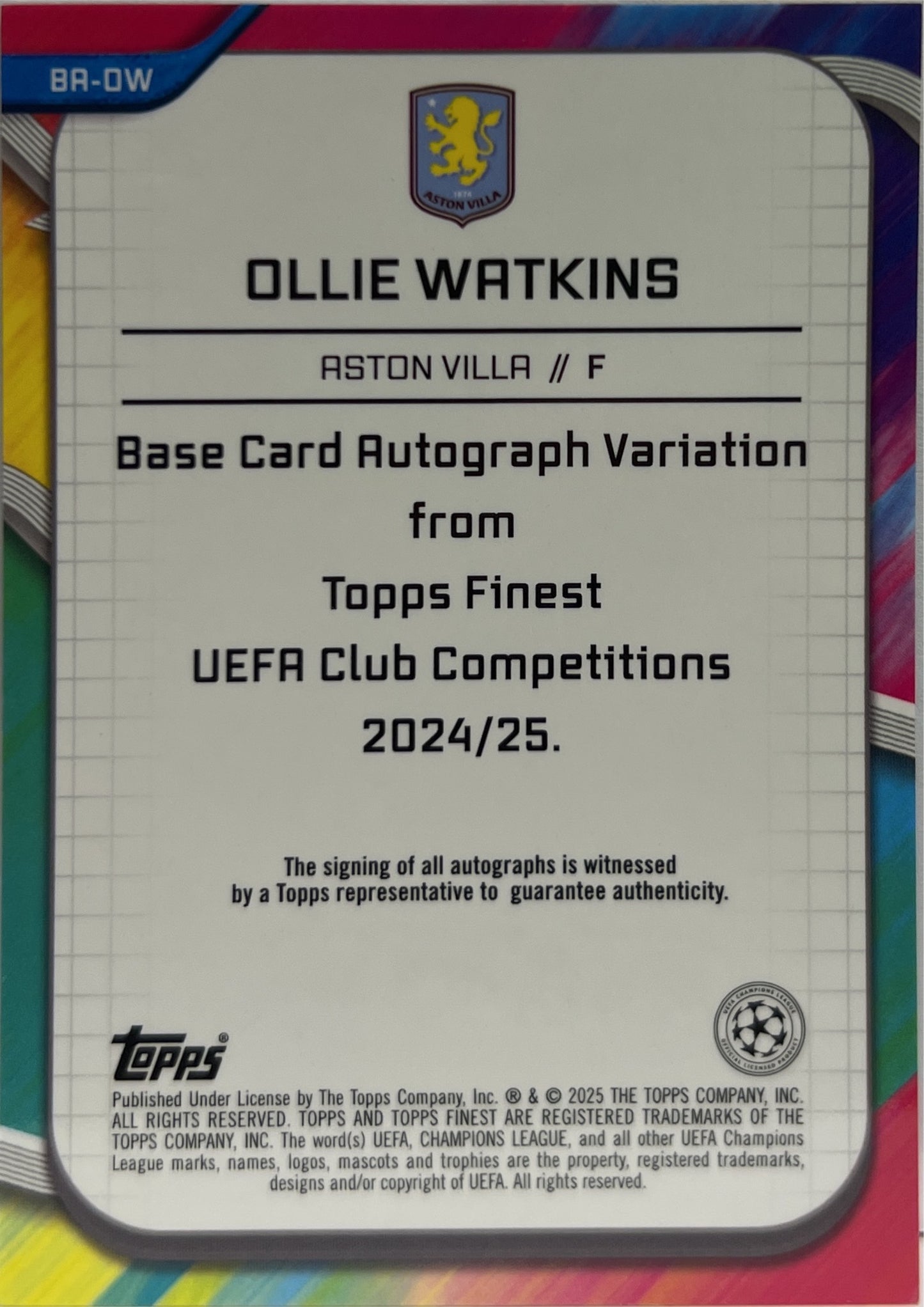 Ollie Watkins 24/50 Autograph Gold Wave Topps Finest UCC 2024/25