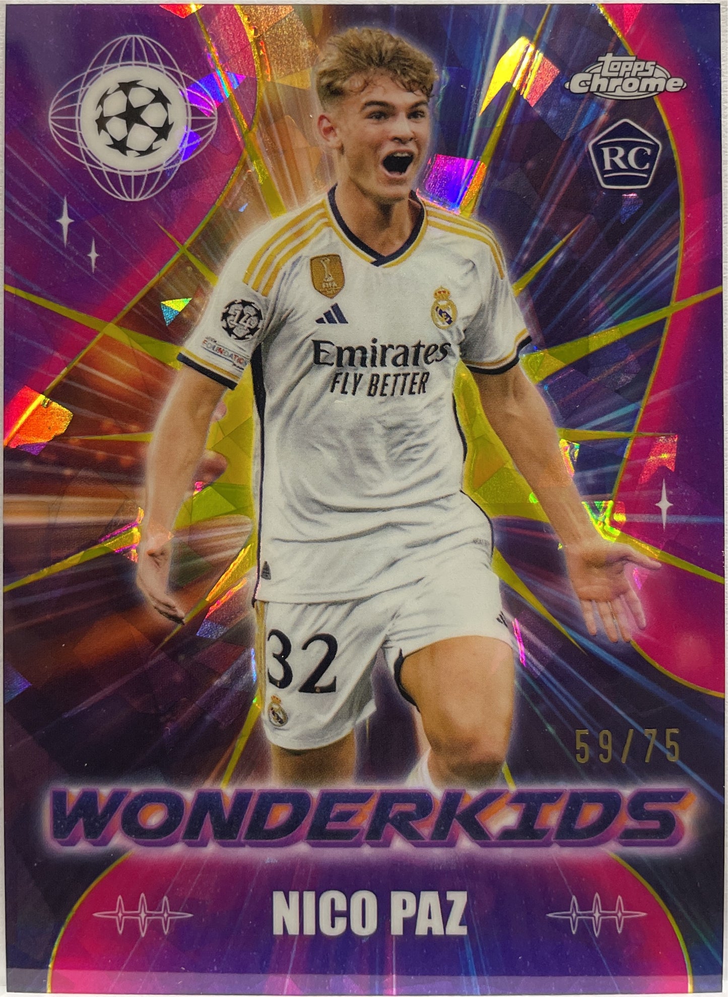 Nico Paz 59/75 Rookie Wonderkids Cracked Ice Topps Chrome UCC 2023/24