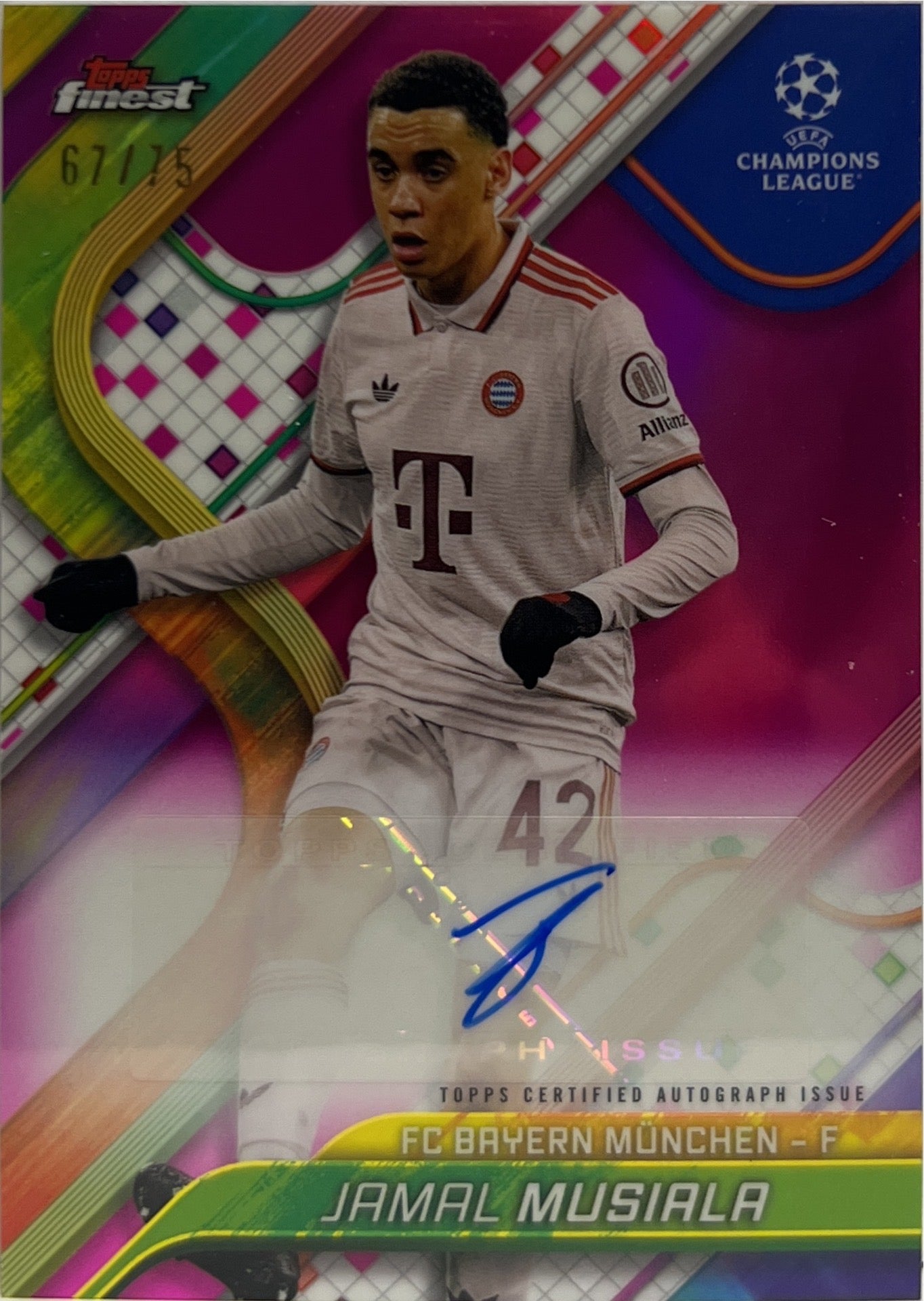 Jamal Musiala 67/75 Autograph Magenta Topps Finest UCC 2024/25