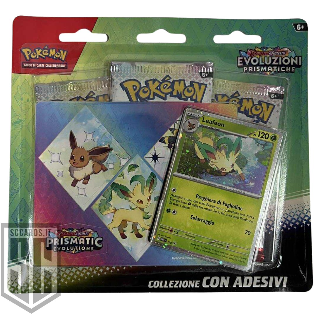 Pokemon Evoluzioni Prismatiche Collezione Leafeon con Adesivi Box 2025 (ITA)